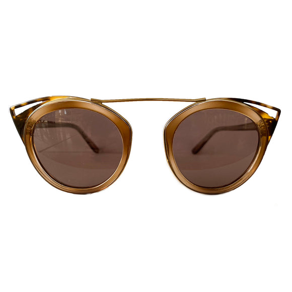 Round Honey Coloured Suglasses w/ Cat Eye Turtle Print Detail and Brown Lenses