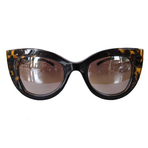 Large Cat Eye Black Coloured Sunglasses w/ Silver Mirrored Lenses