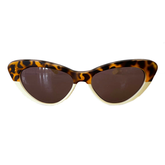 Small Animal Print and Ivory Coloured Cat Eye Style Sunglasses w/ Hazel Lenses