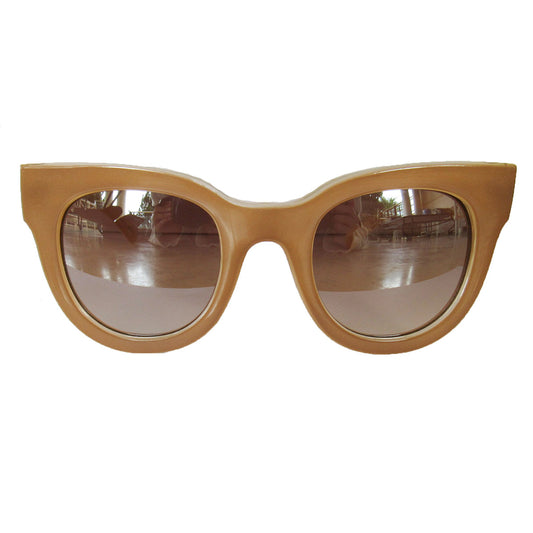 Square Nude Coloured Sunglasses w/ Light Arms and Silver Mirrored Lenses