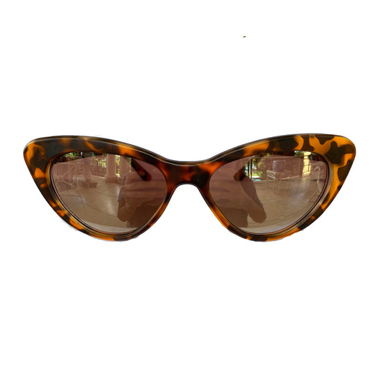 Small Turtle Print Cat Eye Style Sunglasses w/ Silver Mirrored Lenses