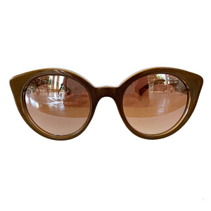 Round Cat Eye Bronze Coloured Sunglasses w/ Silver Mirrored Lenses