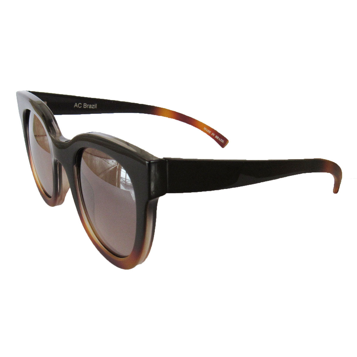 Small Square Black and Caramel Coloured Sunglasses w/ Silver Mirrored Lenses