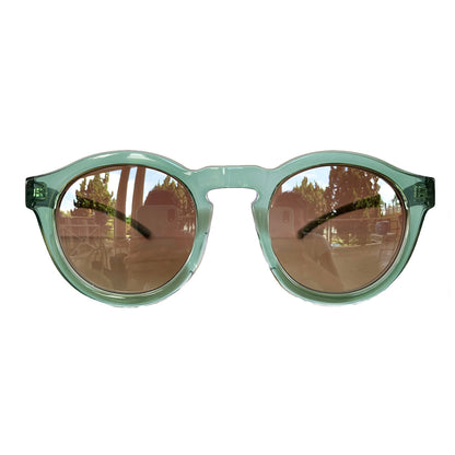 Round Light Green Coloured Sunglasses w/ Silver Mirrored Lenses