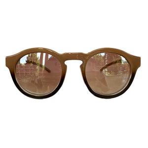 Round Nude and Brown Coloured Sunglasses w/ Silver Mirrored Lenses