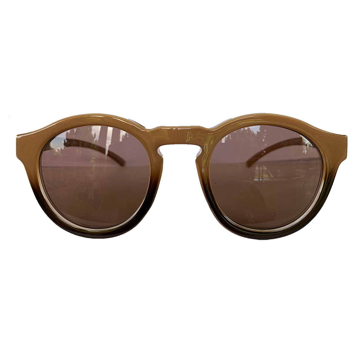 Round Nude and Brown Coloured Sunglasses w/ Hazel Lenses
