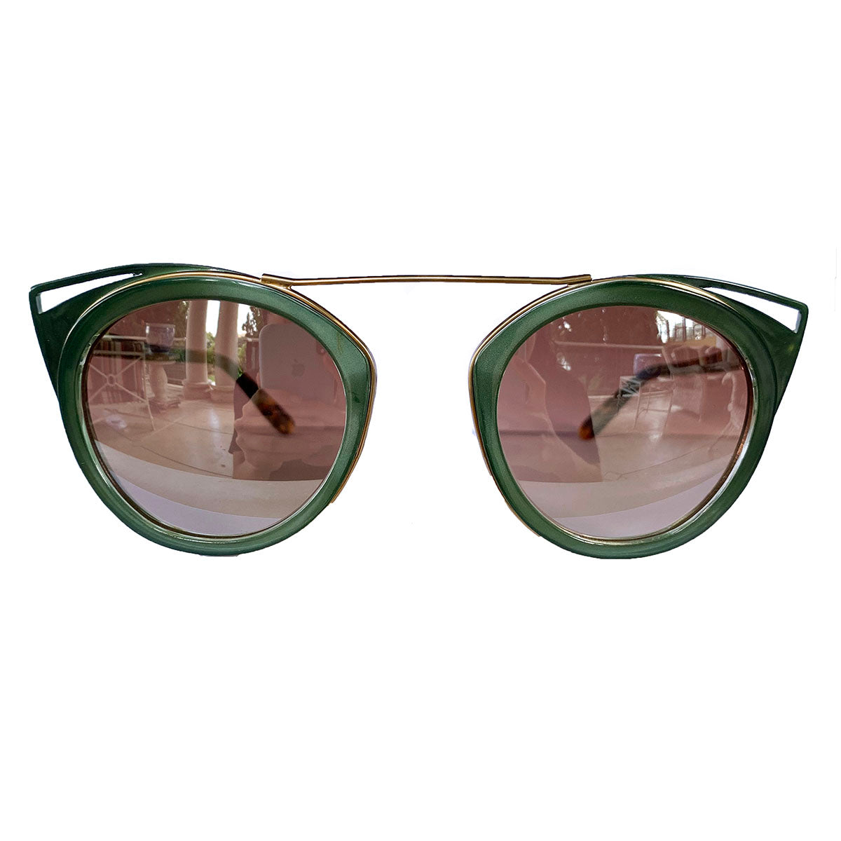 Round Green Coloured Suglasses w/ Cat Eye Detail