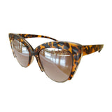Cat Eye Turtle Print Light Coloured Sunglasses w/ Silver Mirrored Lenses