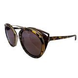 Round Turtle Print Suglasses w/ Cat Eye Honey Coloured Detail and Brown Lenses