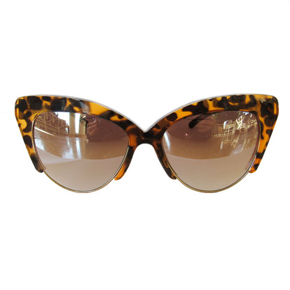 Cat Eye Turtle Print Light Coloured Sunglasses w/ Silver Mirrored Lenses