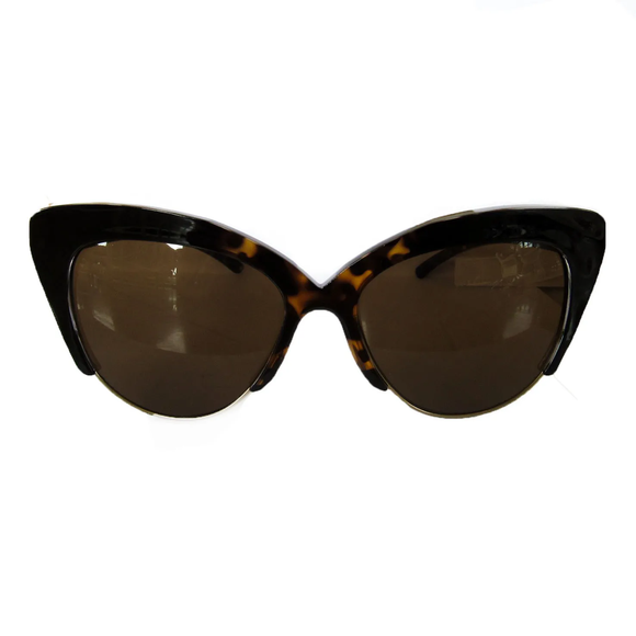 Medium Cat Eye Turtle Print and Black Coloured Sunglasses w/ Brown Lenses