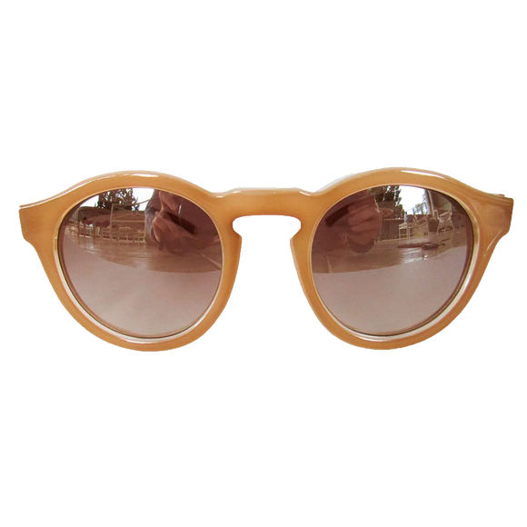 Round Nude Coloured Sunglasses w/ Silver Mirrored Lenses