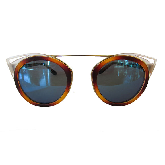 Round Caramel Coloured Sunglasses w/ Cat Eye Detail and Blue Lenses