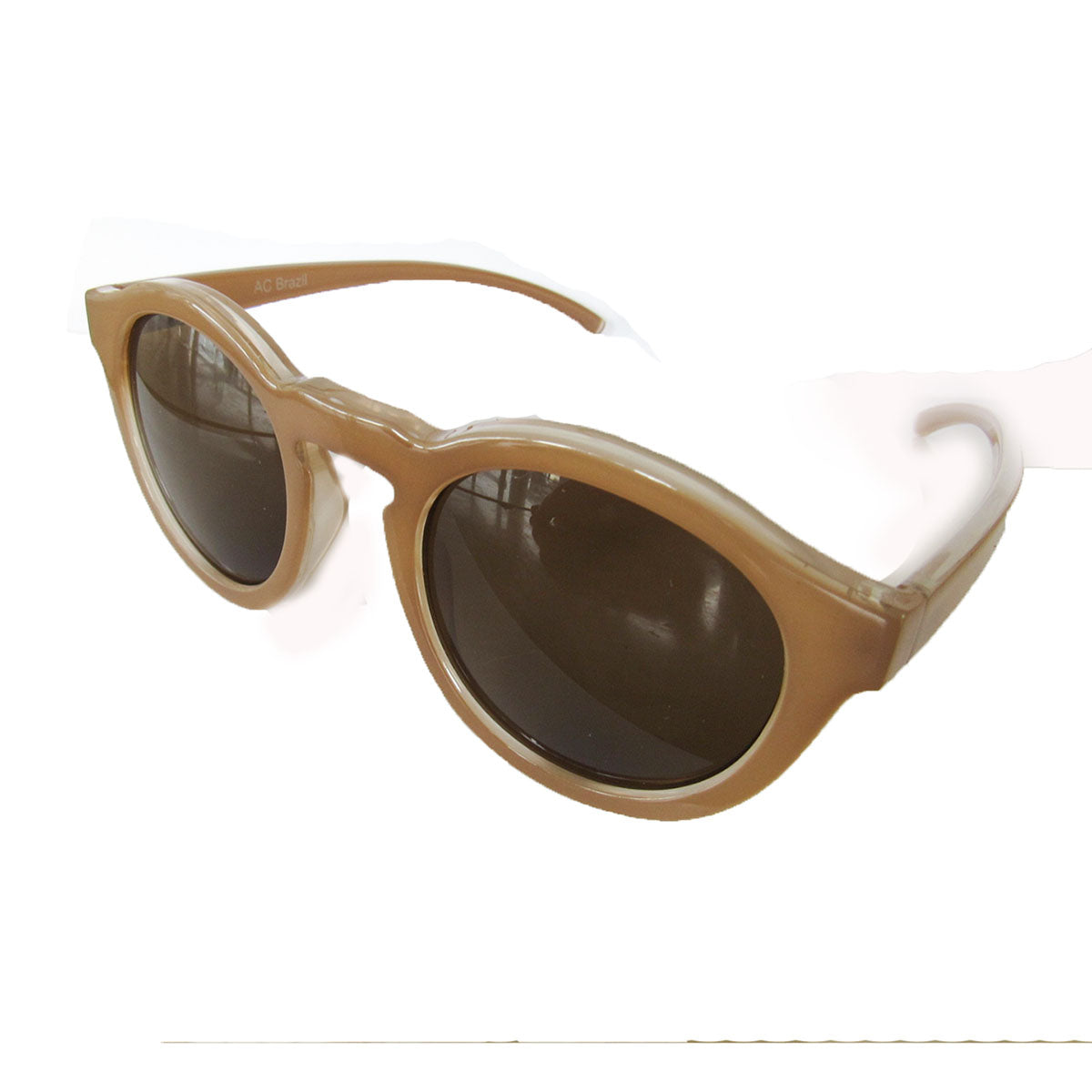 Round Nude Coloured Sunglasses w/ Brown Lenses