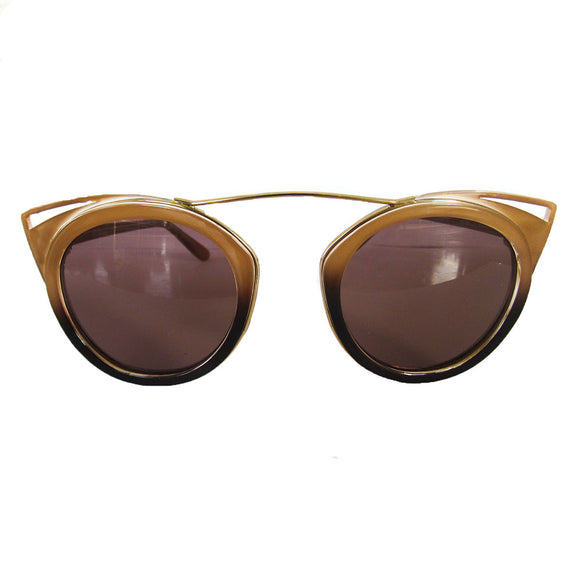 Round Nude and Brown Coloured Sunglasses w/ Cat Eye Detail and Brown Lenses