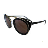 Round Black Coloured Suglasses w/ Cat Eye Detail and Brown Lenses