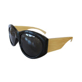 Mask Style Black Coloured Sunglasses w/ Wooden Pattern Arms and Black Lenses