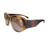 Mask Style Honey Coloured Sunglasses w/ Wooden Pattern Arms and Silver Mirrored Lenses