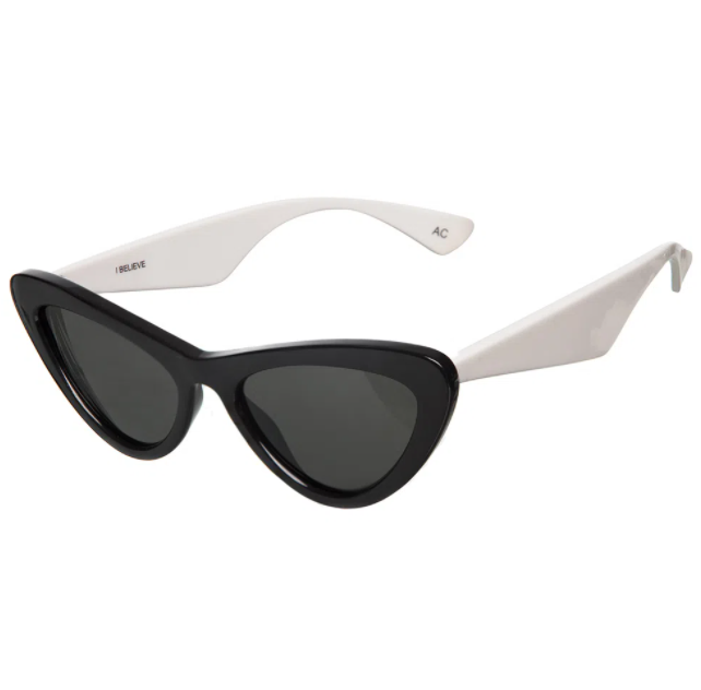 I Believe Collection - Small Black Coloured Cat Eye Sunglasses w/ White Arms