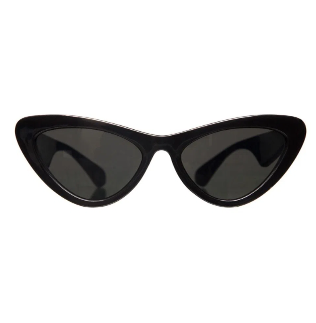 I Believe Collection - Small Black Coloured Cat Eye Sunglasses w/ Black Lenses
