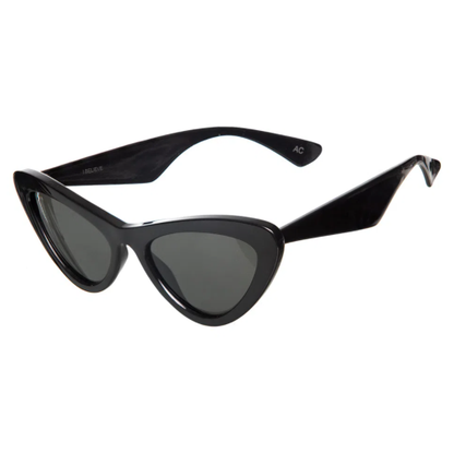 I Believe Collection - Small Black Coloured Cat Eye Sunglasses w/ Black Lenses