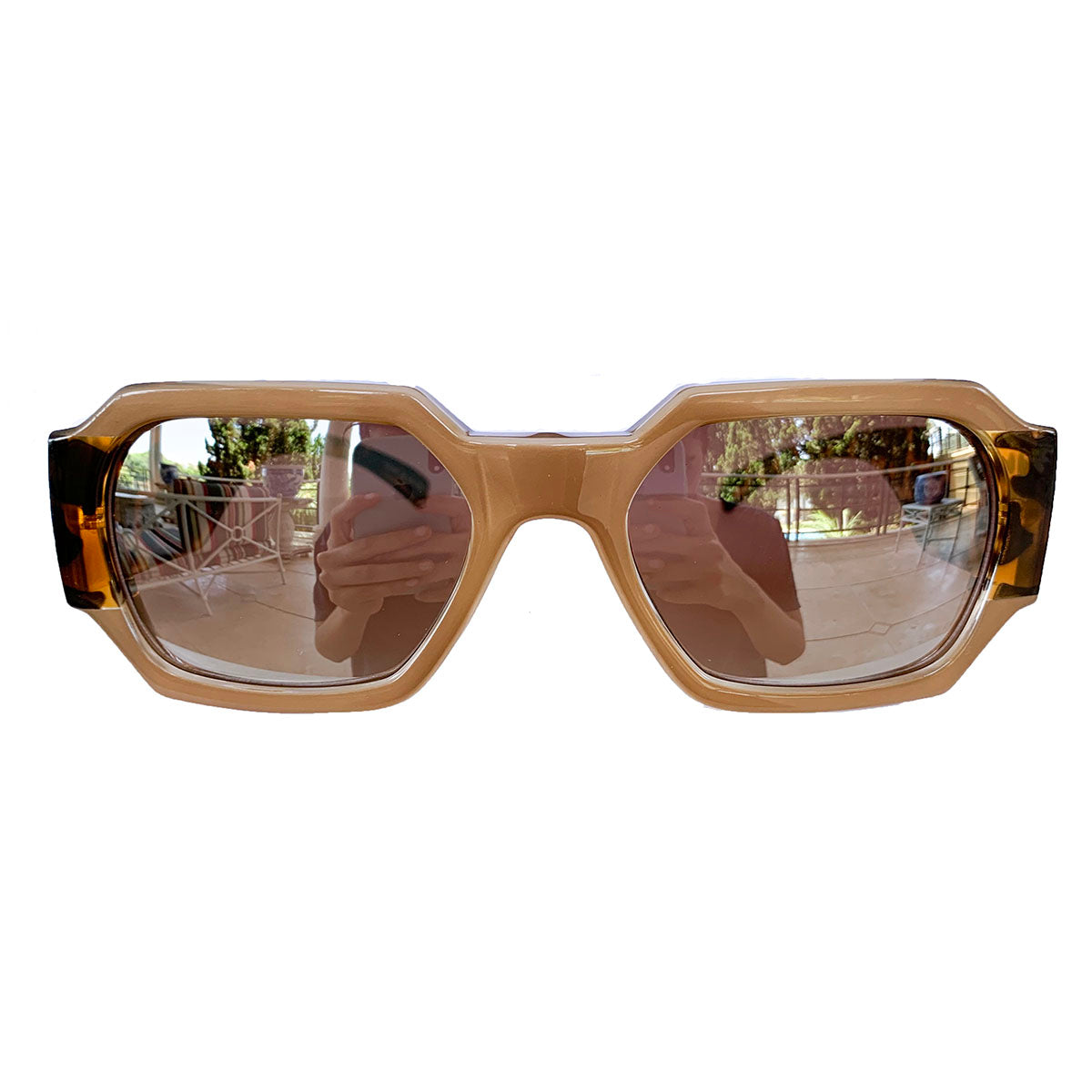 Rectangular Nude Coloured Sunglasses w/ Silver Mirrored Lenses