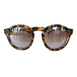 Round Turtle Print Sunglasses w/ Silver Mirrored Lenses
