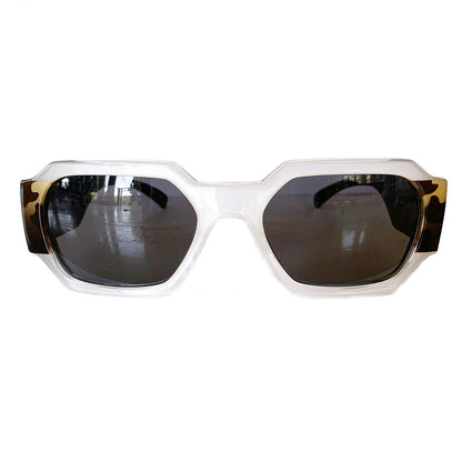 Rectangular Pearly Coloured Sunglasses w/ Brown Lenses and Turtle Print Arms