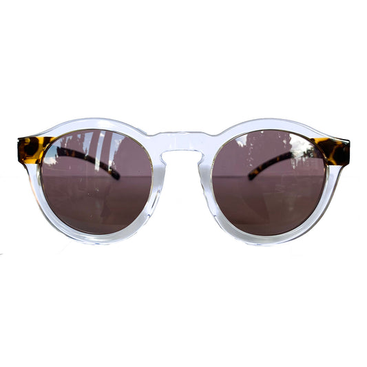 Round Transparent Sunglasses w/ Animal Print Arms and Hazel Lenses