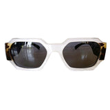 Rectangular Pearly Coloured Sunglasses w/ Brown Lenses and Turtle Print Arms