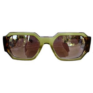 Retangular Green Coloured Sunglasses w/ Silver Mirrored Lenses