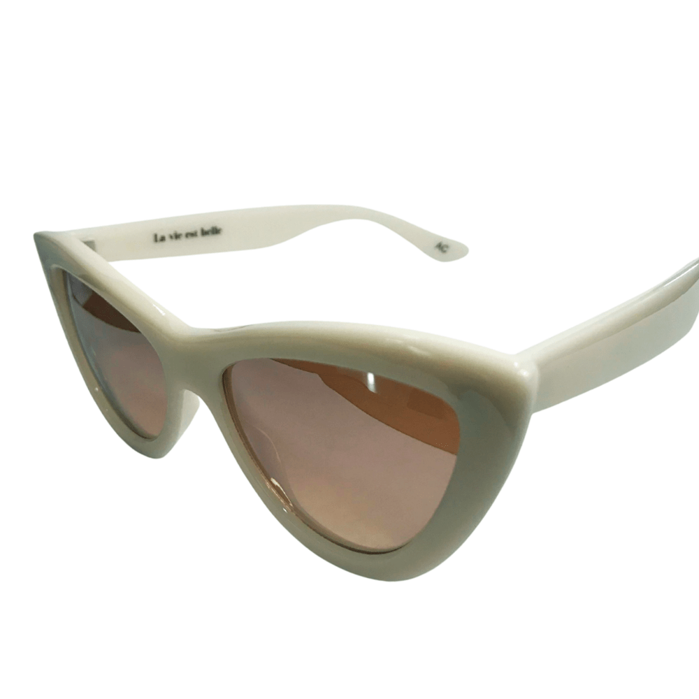 Belle Collection - Ice Coloured Cat Eye Sunglasses w/ Silver Mirrored Lenses