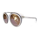 Round All Crystal matte Coloured Sunglasses w/  Cat Eye Detail and Silver Mirrored Lenses