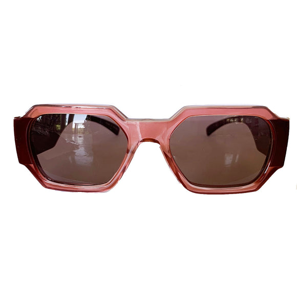 Rectangular Light Pink Coloured Sunglasses w/ Brown Lenses
