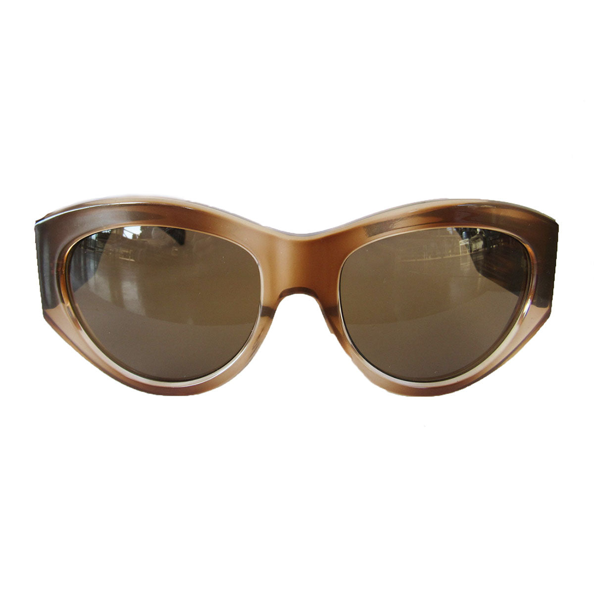 Mask Style Honey Coloured Sunglasses w/ Wooden Pattern Arms and Hazel Lenses
