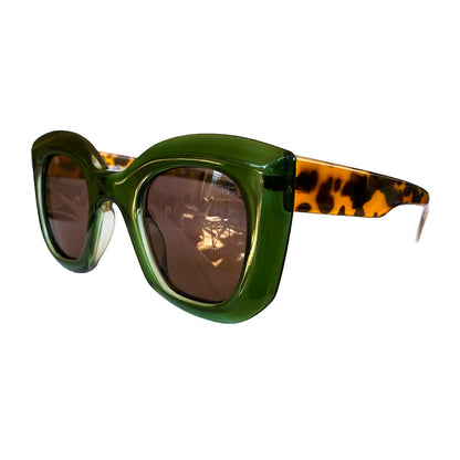 Light Collection - Green Coloured Sunglasses w/ Hazel Lenses and Turtle Print Arms