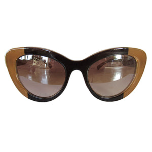 Large Cat Eye Bicolored Sunglasses w/ Brown Lenses