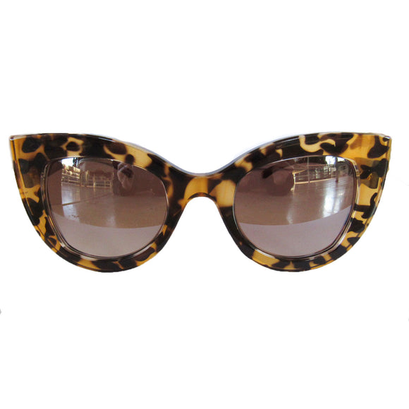 Cat Eye Animal Print Sunglasses w/ Silver Mirrored Lenses