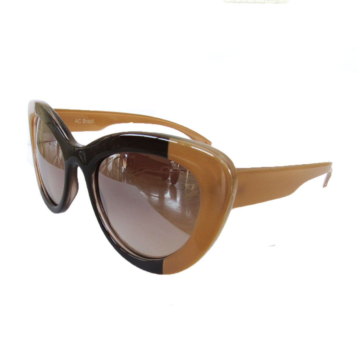 Large Cat Eye Bicolored Sunglasses w/ Brown Lenses