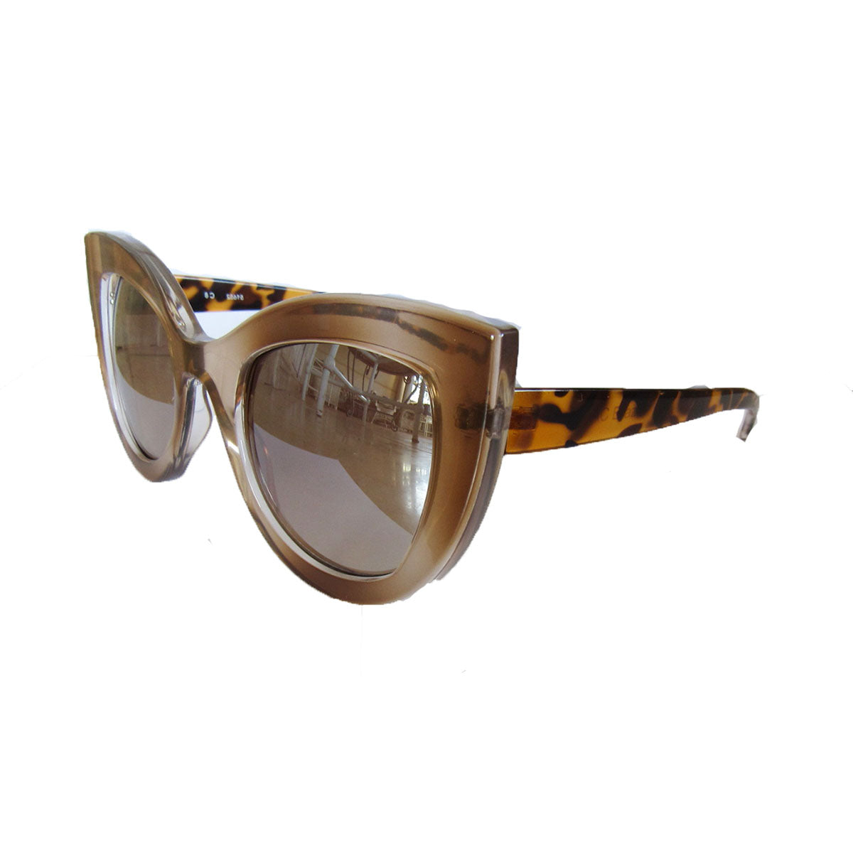 Cat Eye Honey Coloured Sunglasses w/ Silver Mirrored Lenses