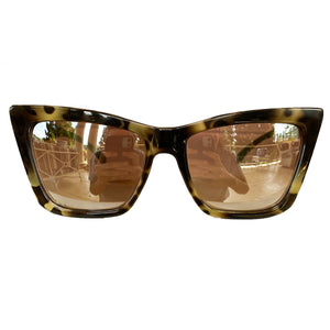 Square Cat Eye Style Dark Turtle Print Sunglasses w/ Silver Mirrored Lenses