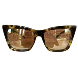Square Cat Eye Style Dark Turtle Print Sunglasses w/ Silver Mirrored Lenses