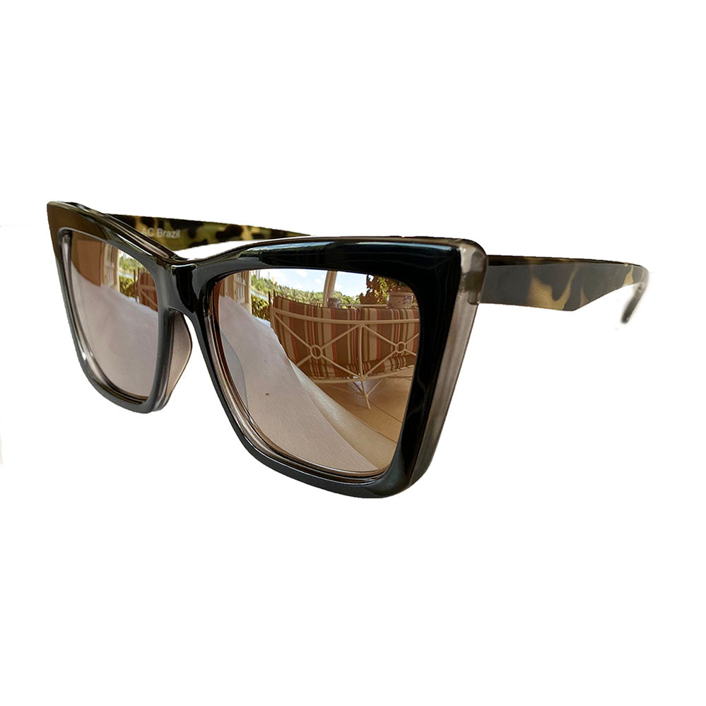Square Cat Eye Style Black Coloured Sunglasses w/ Silver Mirrored Lenses