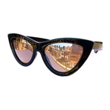 Belle Collection - Black Coloured Cat Eye Sunglasses w/ Silver Mirrored lenses