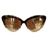 Cat Eye Dark Turtle Print Sunglasses w/ Silver Mirrored Lenses