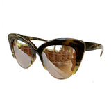Cat Eye Dark Turtle Print Sunglasses w/ Silver Mirrored Lenses