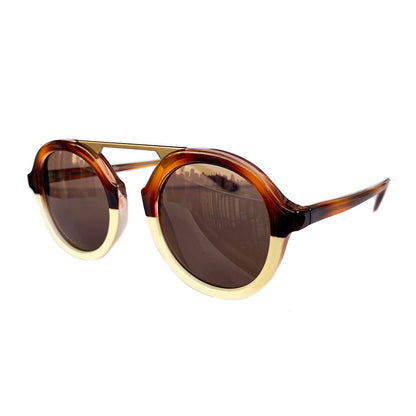 Belle Collection - Bicoloured Round Sunglasses w/ Brown Lenses