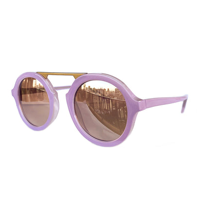 Belle Collection - Lilac Coloured Round Sunglasses w/ Silver Mirrored Lenses