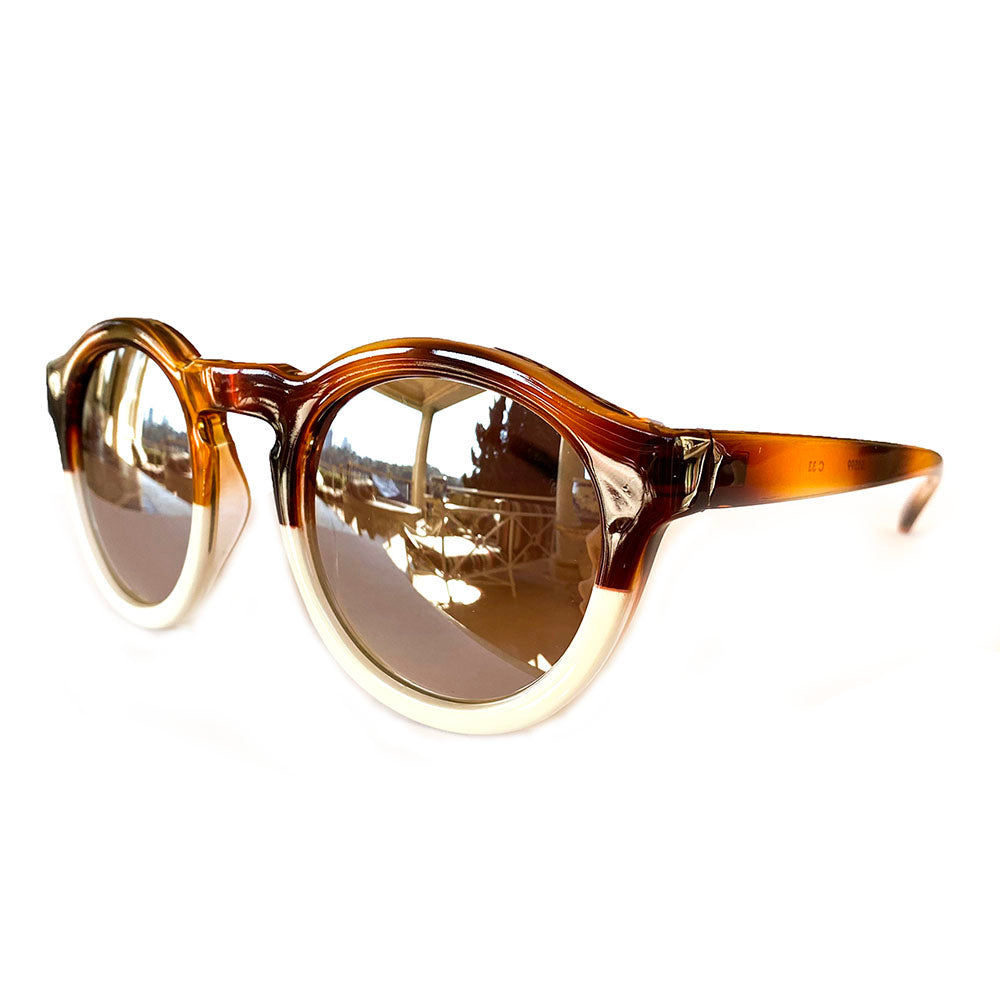 Round Caramel and Ivory Coloured Sunglasses w/ Silver Mirrored Lenses