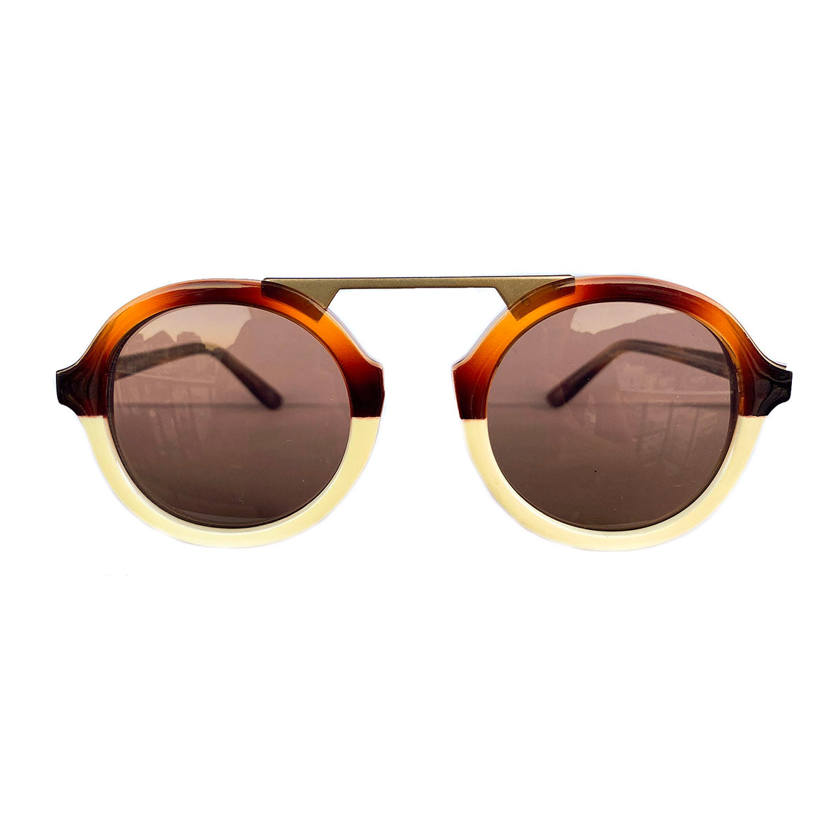 Belle Collection - Bicoloured Round Sunglasses w/ Brown Lenses